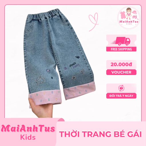 Quần jeans dáng dài cho bé gái - Quần jeans thêu họa tiết xinh cho bé gái - Thời trang bé gái MaiAnhTus Kids - Hình ảnh 7