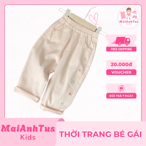 Quần dài thêu trái tim cho bé gái - Quần dài cho bé gái - Thời trang bé gái MaiAnhTus Kids - Hình ảnh 3