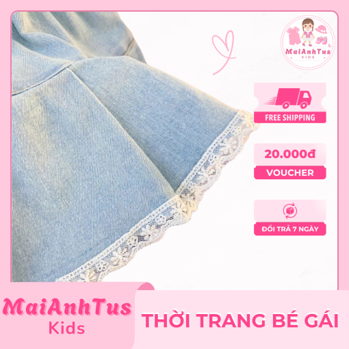 Chân váy jean cho bé gái - Chân váy xếp ly gắn nơ cho bé gái - Thời trang bé gái MaiAnhTus Kids - Hình ảnh 4