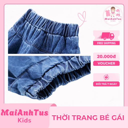 Váy demin xanh đậm cho bé gái - Váy xếp ly cho bé gái - Thời trang bé gái SweetGirl - Hình ảnh 3