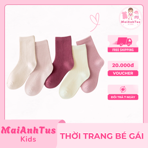 Set 5 đổi tất cho bé gái - Tất cotton thoáng khí cho bé gái - Thời trang bé gái MaiAnhTus Kids - Hình ảnh 3