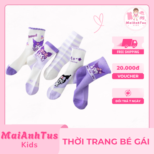 Set 5 đôi tất phối lưới thoáng khí cho bé gái - Tất cotton in chữ dễ thương cho bé gái - Thời trang bé gái MaiAnhTus Kids - Hình ảnh 3