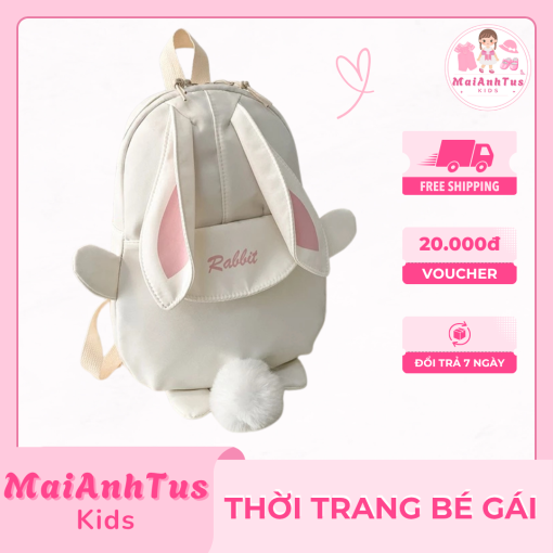 Balo tai thỏ mềm cho bé gái - Balo thỏ tai dài đính đuôi bông cho bé gái - Thời trang bé gái MaiAnhTus Kids - Hình ảnh 4