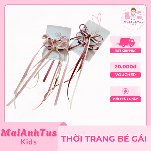 Kẹp nơ đuôi dài cho bé gái - Kẹp nơ lụa cho bé gái - Thời trang bé gái MaiAnhTus Kids - Hình ảnh 4