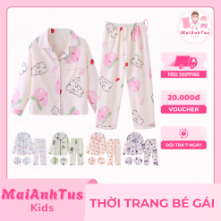 Bộ đồ ngủ cotton cho bé gái - Quần áo ngủ dài tay cho bé gái - Thời trang bé gái MaiAnhTus Kids