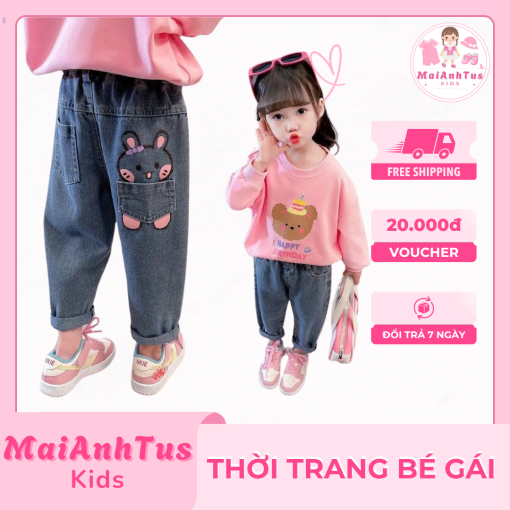Quần jeans dáng dài cho bé gái - Quần jeans thêu họa tiết xinh cho bé gái - Thời trang bé gái MaiAnhTus Kids - Hình ảnh 8
