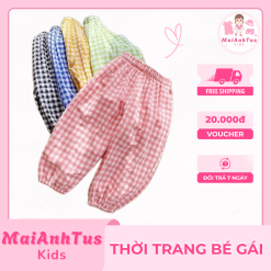 Quần dài bo gấu kẻ karo cho bé gái - Quần thô đũi mềm cho bé gái - Thời trang bé gái MaiAnhTus Kids