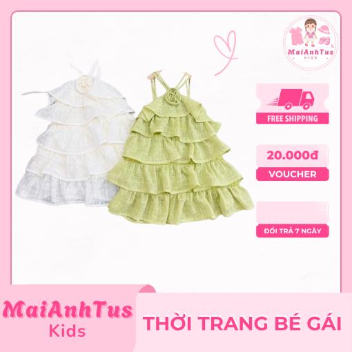 Váy yếm tầng cho bé gái siêu xinh - Váy yếm tầng chất tơ nhẹ mát cho bé gái - Thời trang bé gái MaiAnhTus Kids - Hình ảnh 5