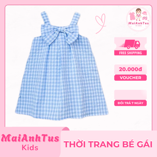 Váy bé gái kẻ caro - Váy kẻ caro có nơ cho bé gái - Thời trang bé gái MaiAnhTus Kids - Hình ảnh 5