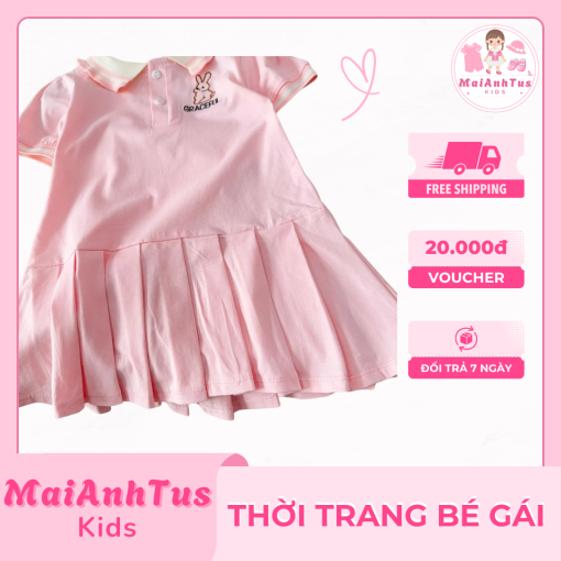 Váy polo xếp ly cho bé gái - Váy polo xếp ly thêu thỏ cho bé gái - Thời trang bé gái MaiAnhTus Kids - Hình ảnh 5