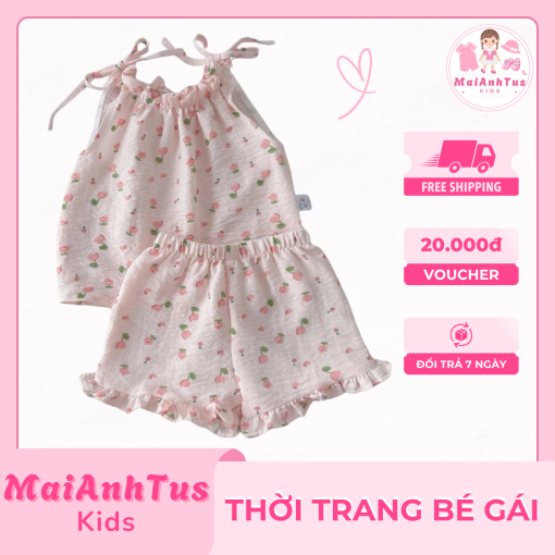 Bộ đồ sát nách cho bé gái - Bộ đồ sát nách 2 dây họa tiết xin cho bé gái - Thời trang bé gái MaiAnhTus Kids - Hình ảnh 5