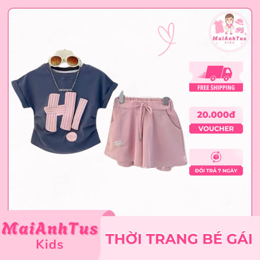 Set đồ mùa hè cho bé gái - Set bộ bé gái mẫu HI cho bé gái - Thời trang bé gái MaiAnhTus Kids - Hình ảnh 5