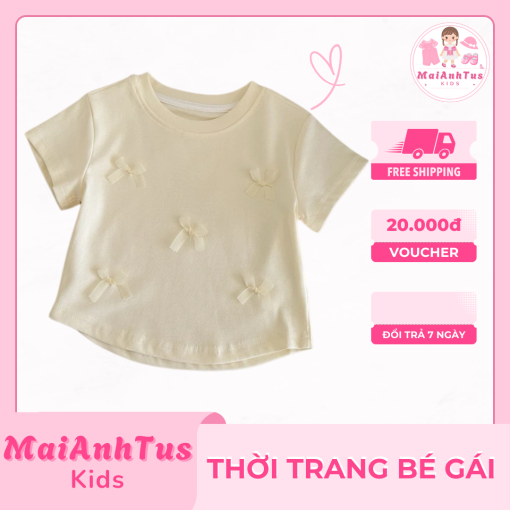 Áo thun cộc tay bé gái - Áo thun họa tiết nơ xinh cho bé gái - Thời trang bé gái MaiAnhTus Kids - Hình ảnh 5