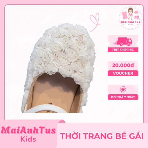 Giày búp bê bé gái - Giày hoa hồng hở gót cao cấp cho bé gái - Thời trang bé gái MaiAnhTus Kids - Hình ảnh 5