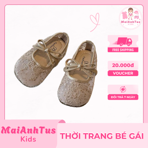 Giày bệt cho bé gái - Giày bệt phối ren thêu hoa cho bé gái - Thời trang bé gái MaiAnhTus Kids - Hình ảnh 5
