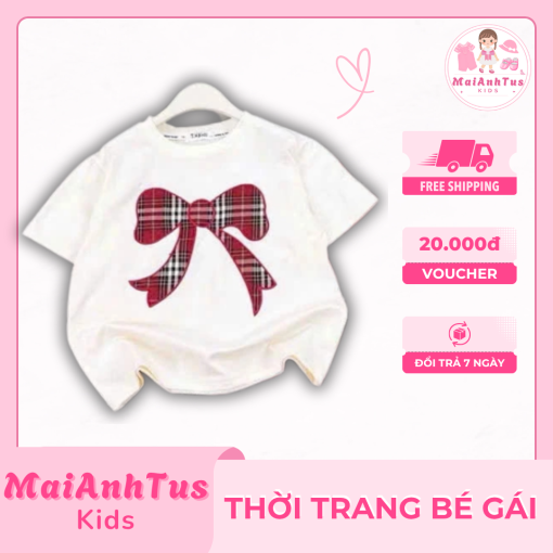 Set bộ quần dài áo thun cho bé gái - Set bộ dài họa tiết nơ ô vuông cho bé gái - Thời trang bé gái MaiAnhTus Kids - Hình ảnh 5