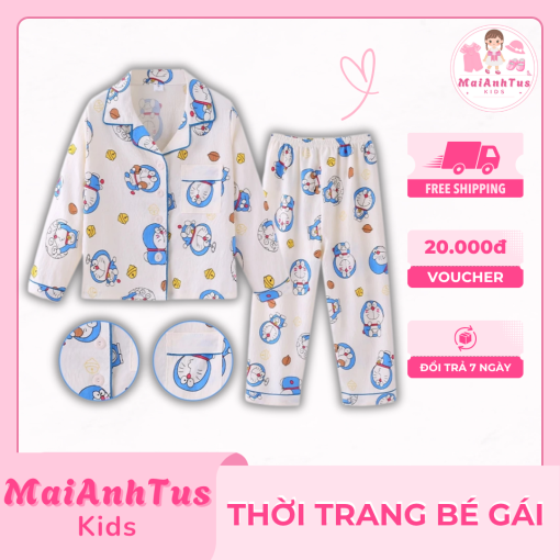 Bộ đồ ngủ cotton cho bé gái - Quần áo ngủ dài tay cho bé gái - Thời trang bé gái MaiAnhTus Kids - Hình ảnh 5