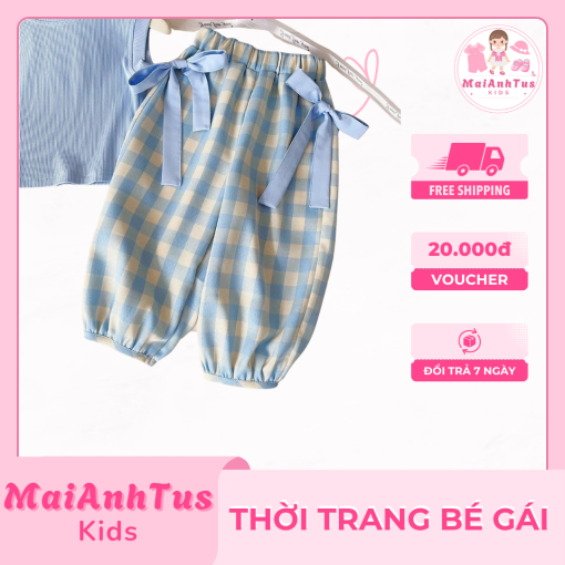 Set bộ áo thun cùng quần dài cho bé gái - Áo thun 3 lỗ cùng quần nơ kẻ sọc cho bé gái - Thời trang bé gái MaiAnhTus Kids - Hình ảnh 5