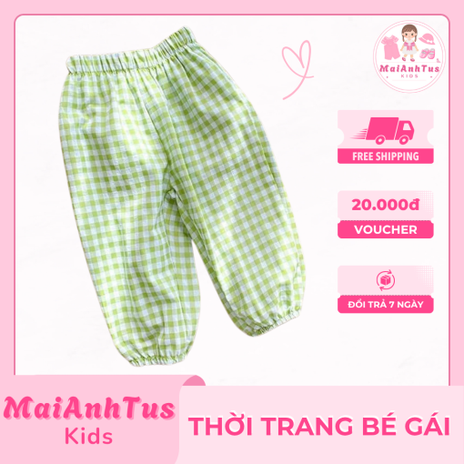 Quần dài bo gấu kẻ karo cho bé gái - Quần thô đũi mềm cho bé gái - Thời trang bé gái MaiAnhTus Kids - Hình ảnh 5