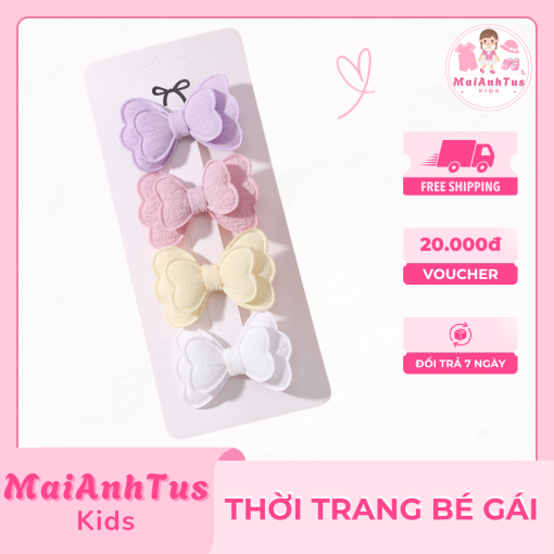 Set 4 chiếc nơ tóc cho bé gái - Phụ kiện tóc cho bé gái - Thời trang bé gái MaiAnhTus Kids - Hình ảnh 4