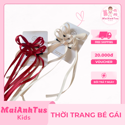 Kẹp nơ đuôi dài cho bé gái - Kẹp nơ lụa cho bé gái - Thời trang bé gái MaiAnhTus Kids - Hình ảnh 5