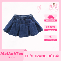 Váy demin xanh đậm cho bé gái - Váy xếp ly cho bé gái - Thời trang bé gái SweetGirl