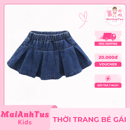 Váy demin xanh đậm cho bé gái - Váy xếp ly cho bé gái - Thời trang bé gái SweetGirl