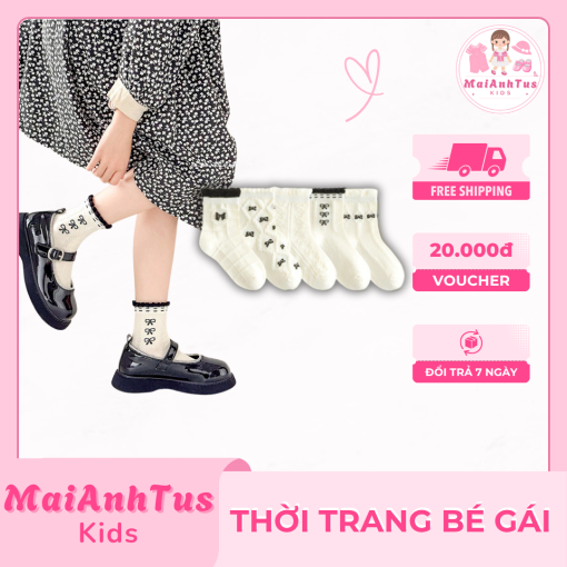 Set 5 đôi tất hoạt tiết xinh yêu cho bé gái - Tất nơ mỏng ngọt ngào thoáng khí cho bé gái - Thời trang bé gái MaiAnhTus Kids