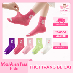 Set 5 đôi tất phối lưới thoáng khí cho bé gái - Tất cotton in chữ dễ thương cho bé gái - Thời trang bé gái MaiAnhTus Kids