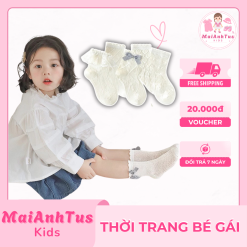 Set 5 đôi tất cao cổ cho bé gái - Tất lưới họa tiết in chìm cho bé gái - Thời gian bé gái MaiAnhTus Kids