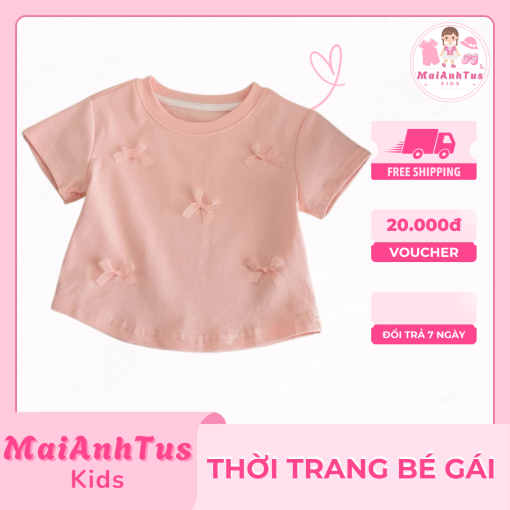 Áo thun cộc tay bé gái - Áo thun họa tiết nơ xinh cho bé gái - Thời trang bé gái MaiAnhTus Kids - Hình ảnh 6