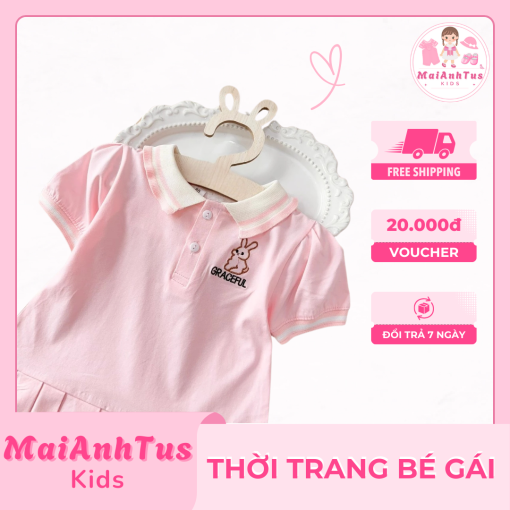 Váy polo xếp ly cho bé gái - Váy polo xếp ly thêu thỏ cho bé gái - Thời trang bé gái MaiAnhTus Kids - Hình ảnh 6