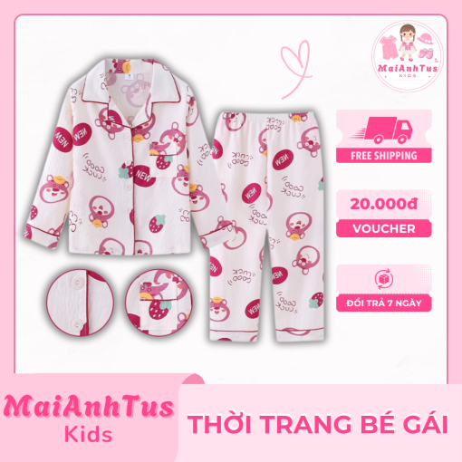 Bộ đồ ngủ cotton cho bé gái - Quần áo ngủ dài tay cho bé gái - Thời trang bé gái MaiAnhTus Kids - Hình ảnh 6