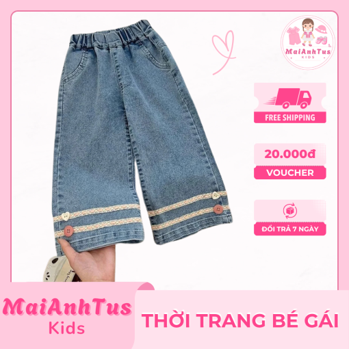 Quần jeans dáng dài cho bé gái - Quần jeans thêu họa tiết xinh cho bé gái - Thời trang bé gái MaiAnhTus Kids - Hình ảnh 3