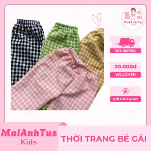 Quần dài bo gấu kẻ karo cho bé gái - Quần thô đũi mềm cho bé gái - Thời trang bé gái MaiAnhTus Kids - Hình ảnh 6