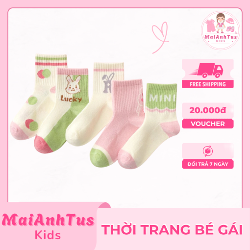 Set 5 đôi tất phối lưới thoáng khí cho bé gái - Tất cotton in chữ dễ thương cho bé gái - Thời trang bé gái MaiAnhTus Kids - Hình ảnh 5