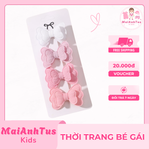 Set 4 chiếc nơ tóc cho bé gái - Phụ kiện tóc cho bé gái - Thời trang bé gái MaiAnhTus Kids - Hình ảnh 5