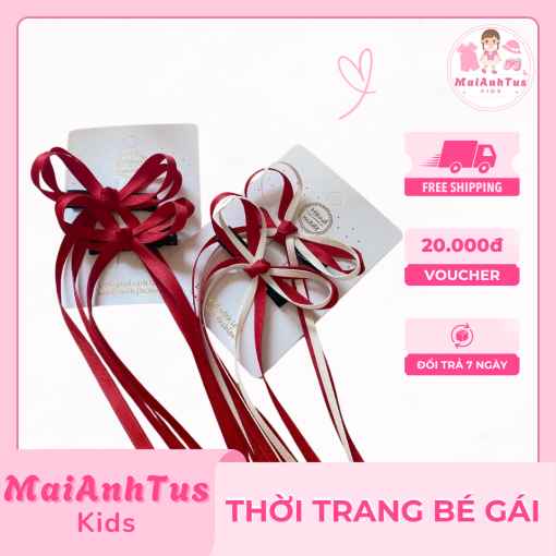 Kẹp nơ đuôi dài cho bé gái - Kẹp nơ lụa cho bé gái - Thời trang bé gái MaiAnhTus Kids - Hình ảnh 6
