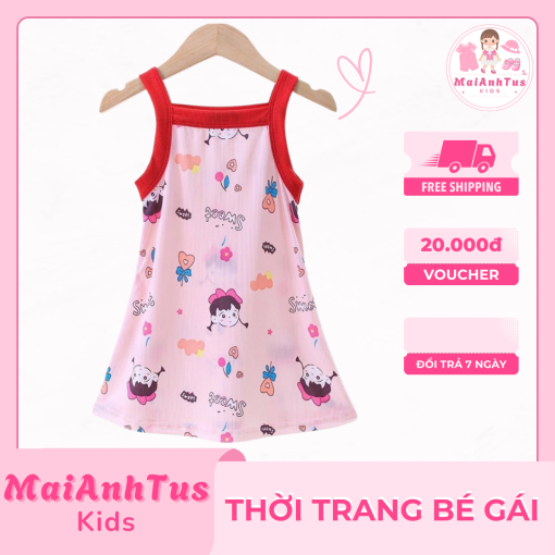 Váy bé gái 2 dây - Váy 2 dây chất tăm lạnh cho bé gái  - Thời trang bé gái MaiAnhTus Kids - Hình ảnh 6