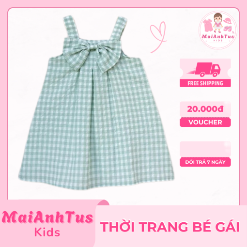 Váy bé gái kẻ caro - Váy kẻ caro có nơ cho bé gái - Thời trang bé gái MaiAnhTus Kids - Hình ảnh 6