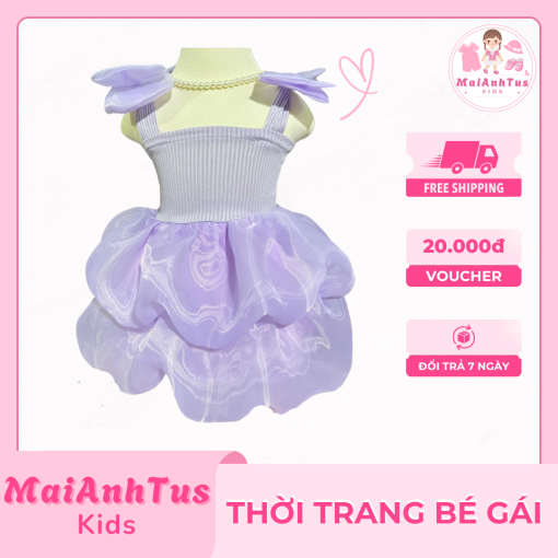 Váy tơ công chúa cho bé gái - Váy đính nơ 2 bên vai cho bé gái - Thời trang bé gái MaiAnhTus Kids - Hình ảnh 7