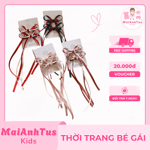 Kẹp nơ đuôi dài cho bé gái - Kẹp nơ lụa cho bé gái - Thời trang bé gái MaiAnhTus Kids