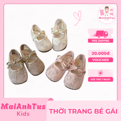 Giày bệt cho bé gái - Giày bệt phối ren thêu hoa cho bé gái - Thời trang bé gái MaiAnhTus Kids