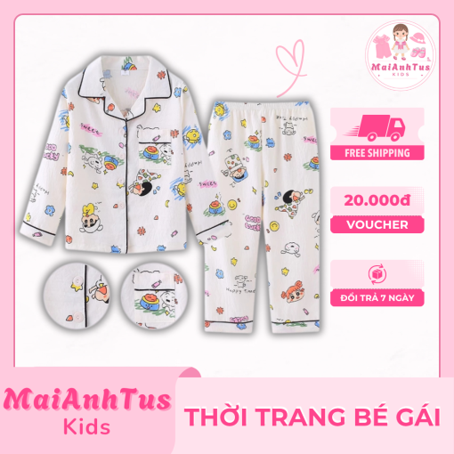 Bộ đồ ngủ cotton cho bé gái - Quần áo ngủ dài tay cho bé gái - Thời trang bé gái MaiAnhTus Kids - Hình ảnh 7