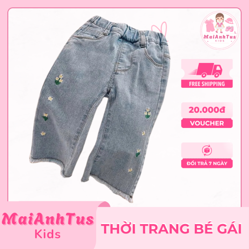 Quần jeans dáng dài cho bé gái - Quần jeans thêu họa tiết xinh cho bé gái - Thời trang bé gái MaiAnhTus Kids - Hình ảnh 2