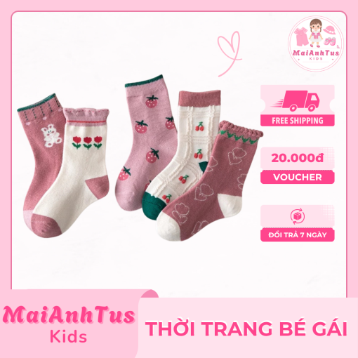 Set 5 đôi tất đan len cho bé gái - Tất đan len nhiều họa tiết cho bé gái - Thời trang bé gái MaiAnhTus Kids - Hình ảnh 6