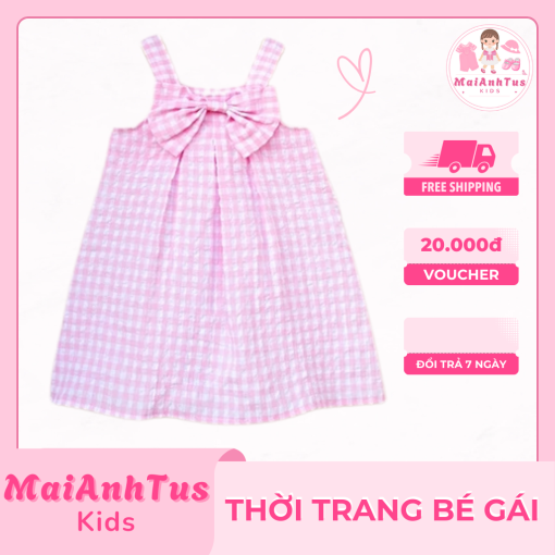 Váy bé gái kẻ caro - Váy kẻ caro có nơ cho bé gái - Thời trang bé gái MaiAnhTus Kids - Hình ảnh 7