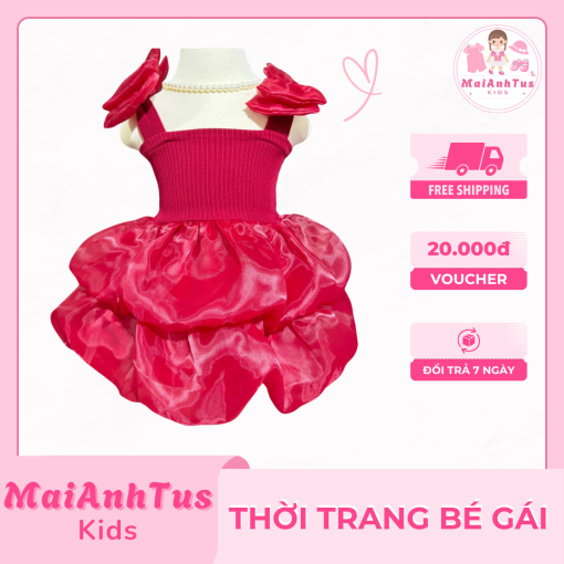 Váy tơ công chúa cho bé gái - Váy đính nơ 2 bên vai cho bé gái - Thời trang bé gái MaiAnhTus Kids - Hình ảnh 6