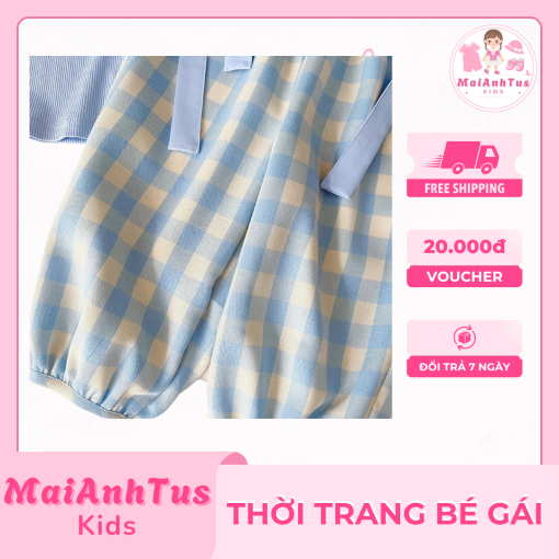 Set bộ áo thun cùng quần dài cho bé gái - Áo thun 3 lỗ cùng quần nơ kẻ sọc cho bé gái - Thời trang bé gái MaiAnhTus Kids - Hình ảnh 8