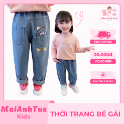 Quần jeans dáng dài cho bé gái - Quần jeans thêu họa tiết xinh cho bé gái - Thời trang bé gái MaiAnhTus Kids